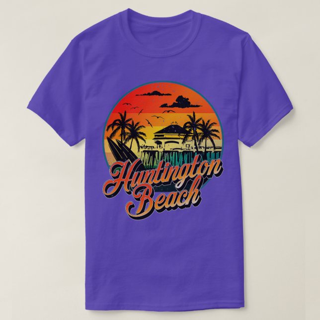 Camiseta Huntington Beach Pier Vintage Sunset Surfboard Sur (Diseño del anverso)