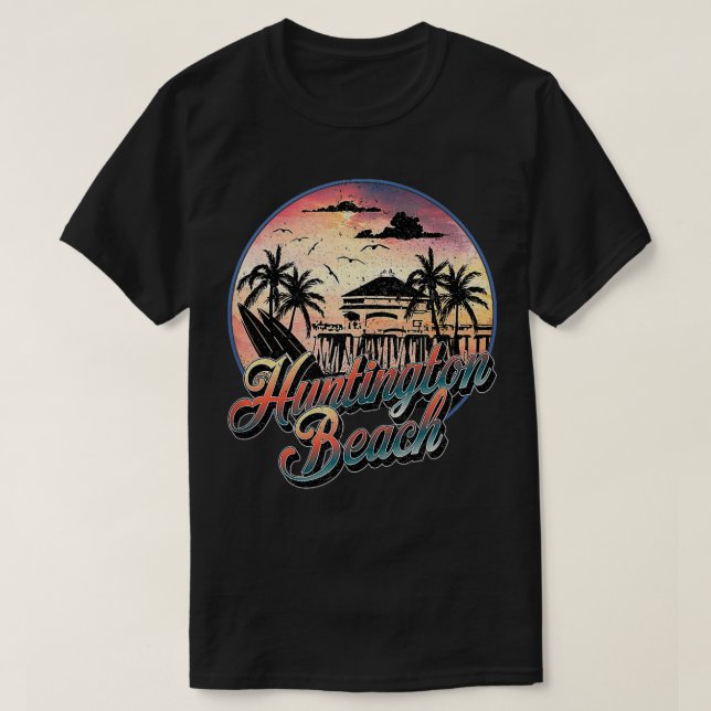 Camiseta Huntington Beach Pier Vintage Sunset Surfboard Sur (Diseño del anverso)