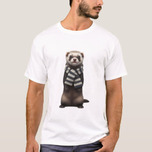 Camiseta Hurón Adorable con Bufanda a Rayas