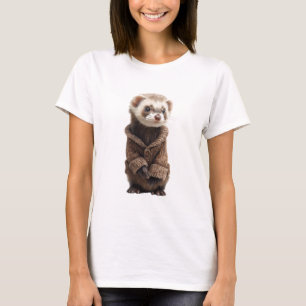 Camiseta Hurón Adorable con Chaleco TéjidO Marrón