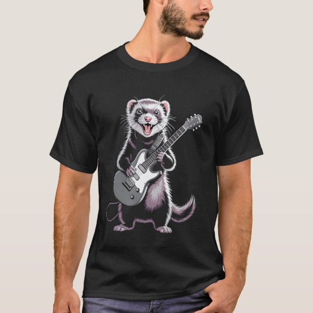 Camiseta Hurón divertido guitarra animal (Anverso)