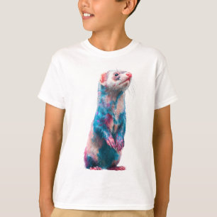 Camiseta Hurón Erguido Rosa y Azul Vibrante para Niños