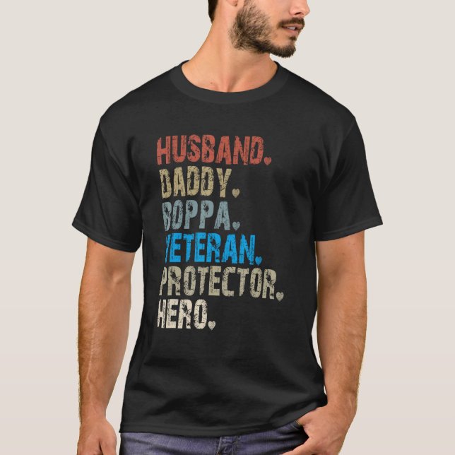 Camiseta Husband Daddy Boppa Veteran Protector Hero (Anverso)
