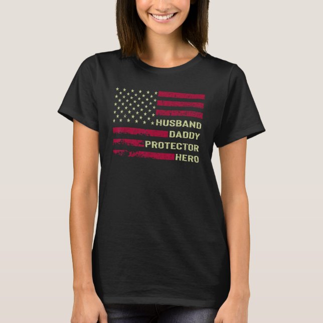 Camiseta Husband Daddy Protector Hero Fathers Day Gift For  (Anverso)