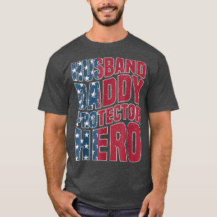 Camiseta Husband Daddy Protector Hero Mens American Flag Fa