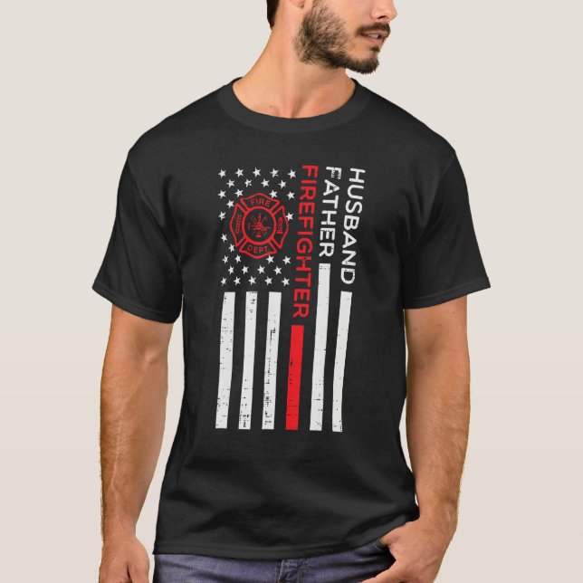 Camiseta Husband Father Firefighter US Flag Fathers Day Fir (Anverso)