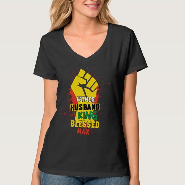 Camiseta Husband Father King Blessed Man Black Dad Father B (Anverso)