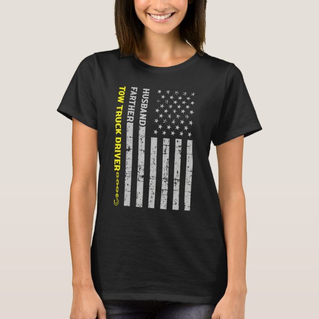 Camiseta Husband Father Tow Truck Driver American Flag (Anverso)