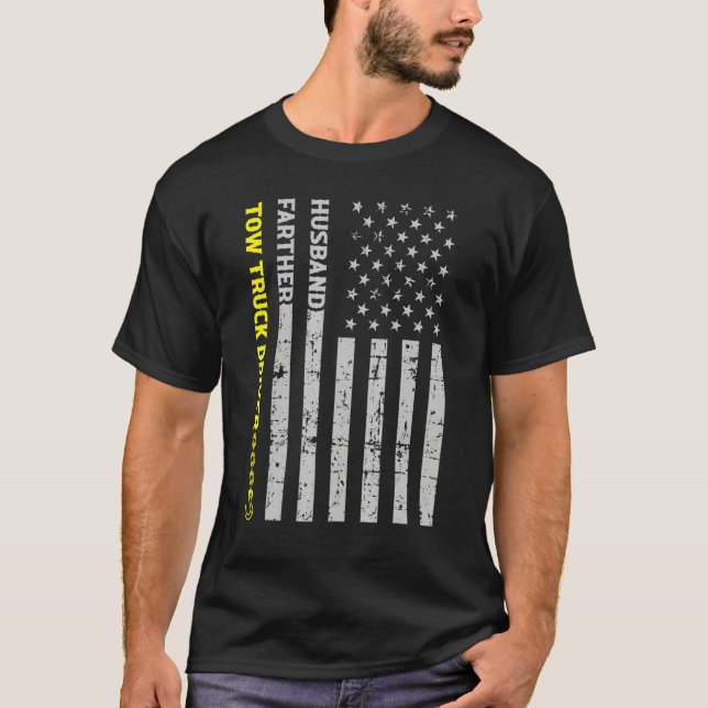 Camiseta Husband Father Tow Truck Driver American Flag (Anverso)