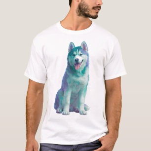 Camiseta Husky Ártico Irisado Retrato Canino Hombres