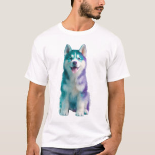 Camiseta Husky Cachorro Galaxia Acuarela Vibrante Hombres