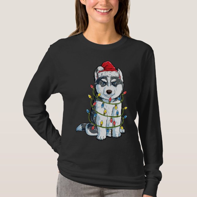 Camiseta Husky con Santa Hat Huskey Perro gracioso Christma (Anverso)