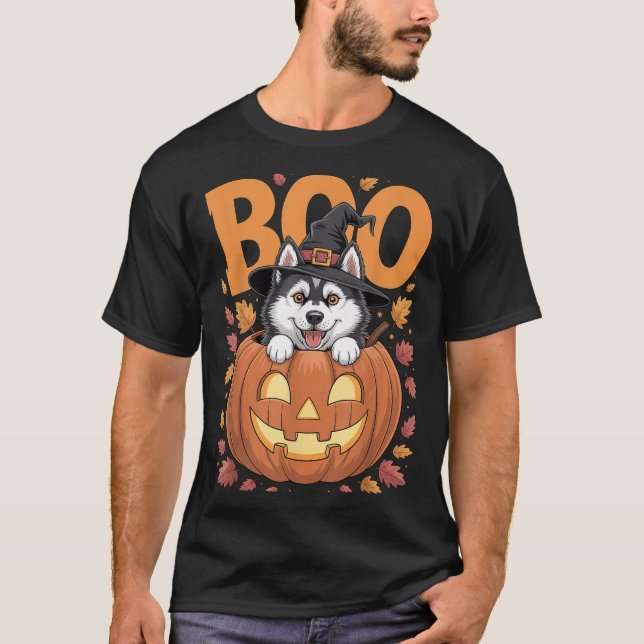 Camiseta Husky Costume On Pumpkin Halloween Siberian Husky  (Anverso)