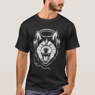 Camiseta Husky Divertido Con Auriculares DJ Música Amante d
