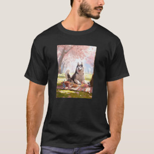 Camiseta Husky Divertido Flor de Cerezo Picnic Divertido Pe
