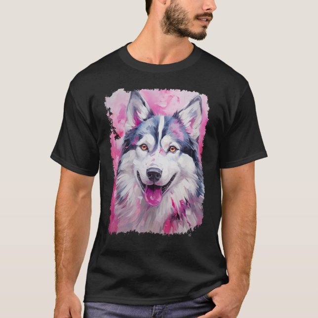 Camiseta Husky Divertido Perro Rosa (Anverso)