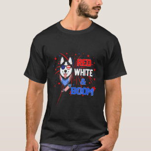 Camiseta Husky Divertido Rojo Blanco Explosión 4 De Julio