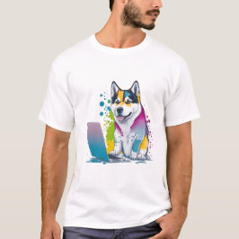 Camiseta Husky Dog Computer Rainbow Watercolor Tech Savvy