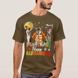 Camiseta Husky Dog Happy Hallothanksmas Halloween Thanksgiv