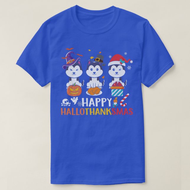 Camiseta Husky Dog Happy HalloThanksmas otoño Halloween oto (Diseño del anverso)