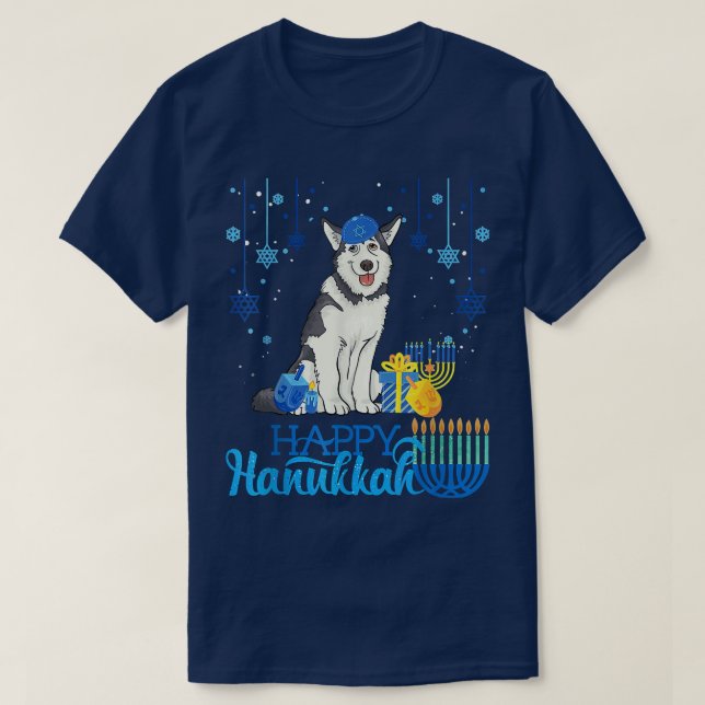 Camiseta Husky Dog Happy Hanukkah  (Diseño del anverso)