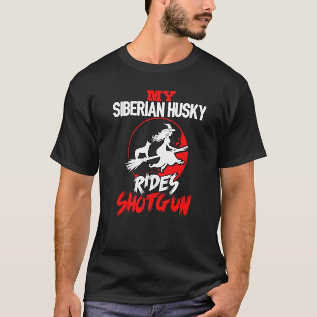 Camiseta Husky Dog Rides Shotgun Halloween (Anverso)