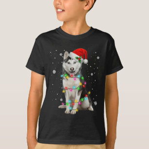 Camiseta Husky Dog Santa Hat Christmas Tree Regalos para