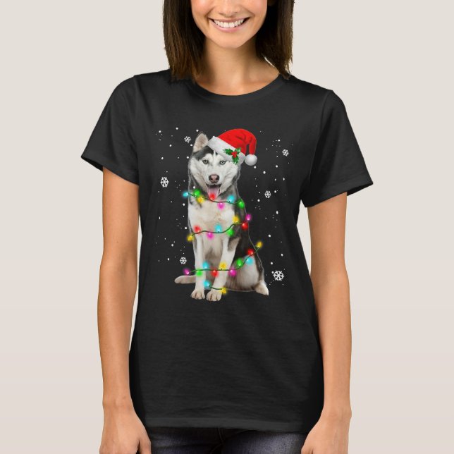 Camiseta Husky Dog Santa Hat Christmas Tree Xmas For Dogs L (Anverso)