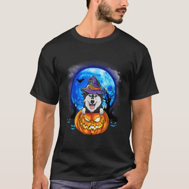 Camiseta Husky Gorra de brujas Calabaza miedo Halloween Per (Anverso)