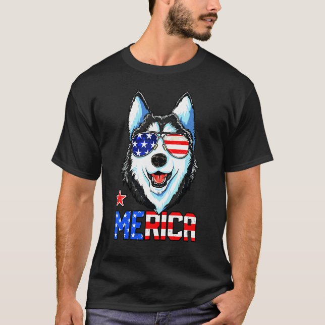 Camiseta Husky Merica Hombres Bandera Americana (Anverso)