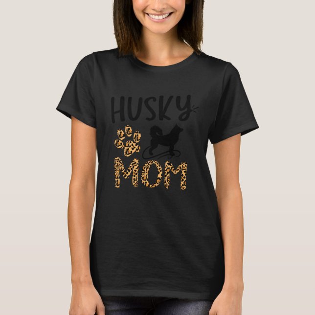 Camiseta Husky mom animal print Leopard and Cute dog paw (Anverso)