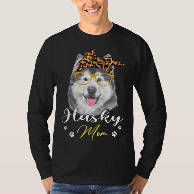 Camiseta Husky Mom Leopard Print Dog (Anverso)