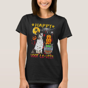 Camiseta Husky Momia Feliz Woof Lo Ween Halloween Calabaza