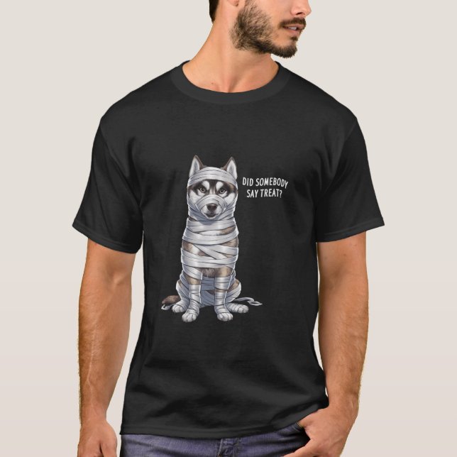 Camiseta Husky Mummy Halloween Perro T Shirt (Anverso)