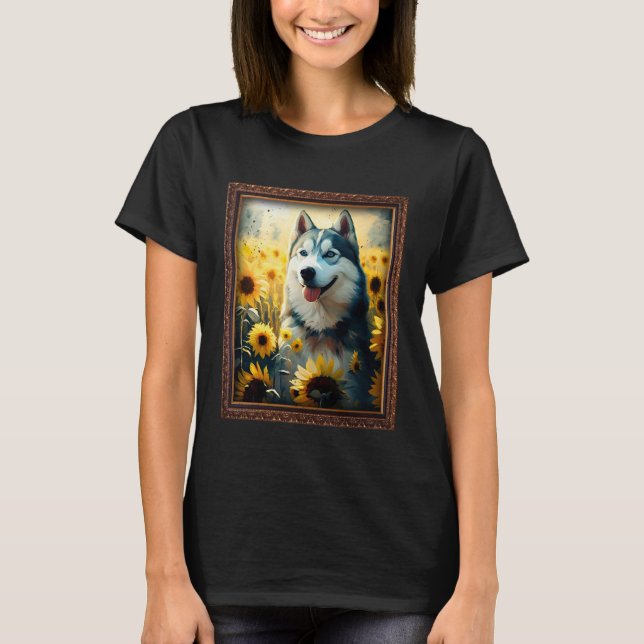 Camiseta Husky Painting Sunflower Flower Mom Women Floral (Anverso)