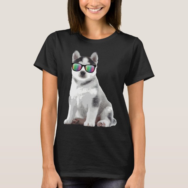 Camiseta Husky Puppy gafas de sol Perros animales (Anverso)
