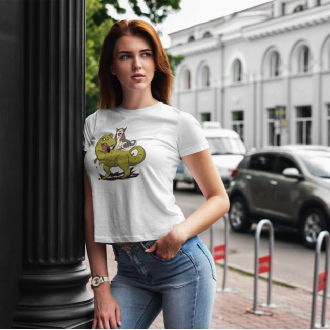 Camiseta Husky Riding Dinosaur (Subido por el creador)