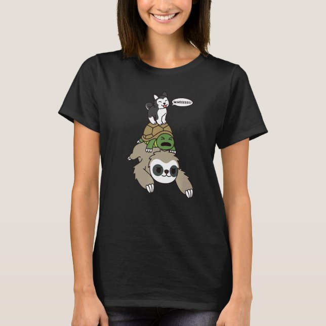 Camiseta Husky Riding Sloth Tortoise Dog (Anverso)