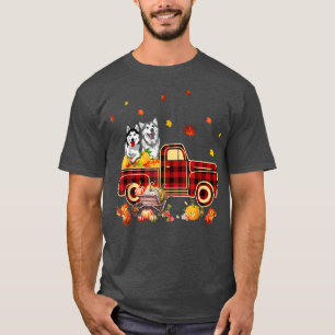 Camiseta Husky Riding Truck Pumpkin Autumn Leaves Fall