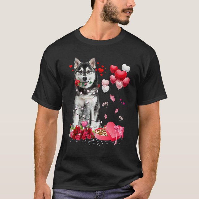 Camiseta Husky Rose Heart Happy Valentine Day Dog Mom (Anverso)