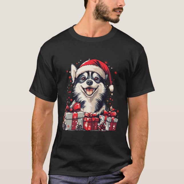 Camiseta Husky Santa Hat Navidades graciosos Perro Husky Si (Anverso)