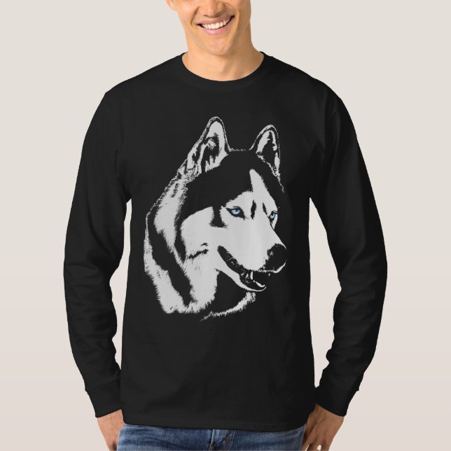 Camiseta Husky Shirt Wolf Art Larga Manga Camisas de Perro  (Anverso)