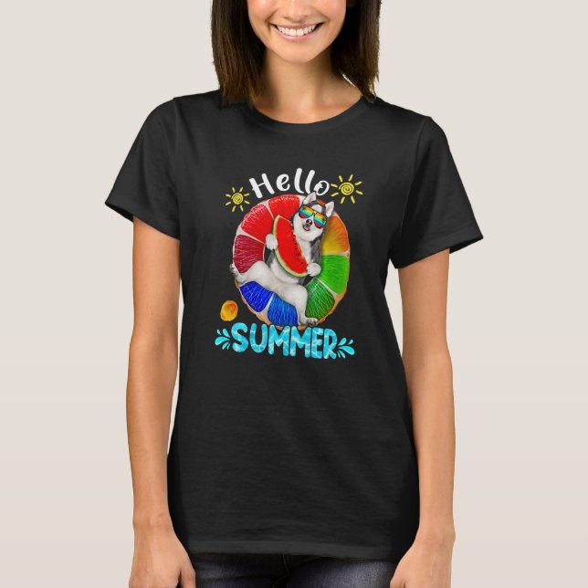 Camiseta Husky Siberian Hello Summer Vacation Dog (Anverso)