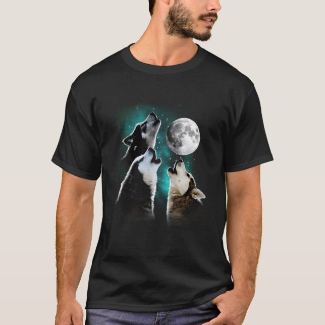 Camiseta Husky Siberian Husky Howling En La Luna (Anverso)