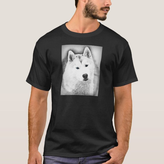 Camiseta Husky Siberiano Blanco con boceto Bella Artes Ojos (Anverso)