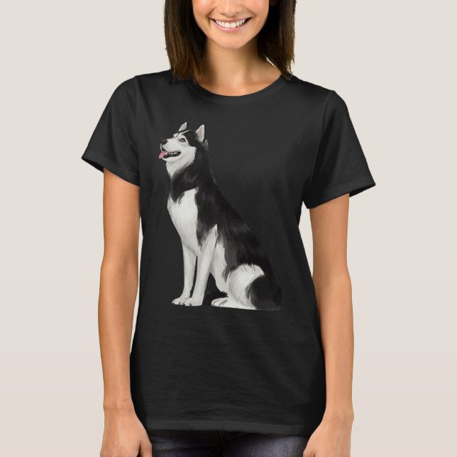 Camiseta Husky Siberiano Blanco Y Negro (Anverso)
