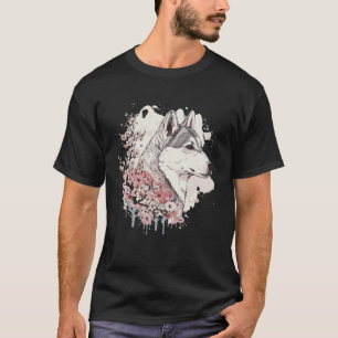 Camiseta Husky Siberiano Flor de Cerezo Raza de Perro Japon