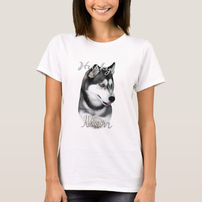 Camiseta Husky siberiano (negro) Mamá 2 (Anverso)