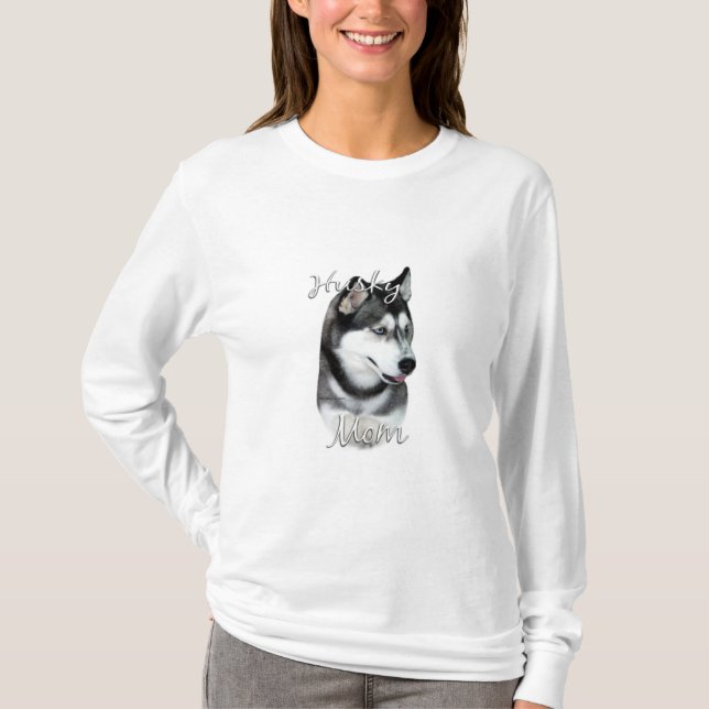 Camiseta Husky siberiano (negro) Mamá 2 (Anverso)