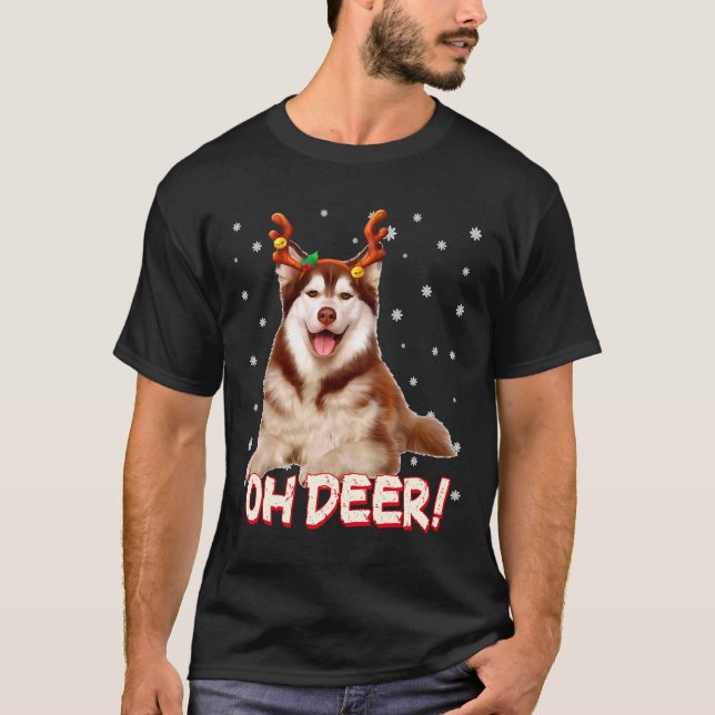 Camiseta Husky Siberiano Oh Deer Gracioso Perro Navidad (Anverso)